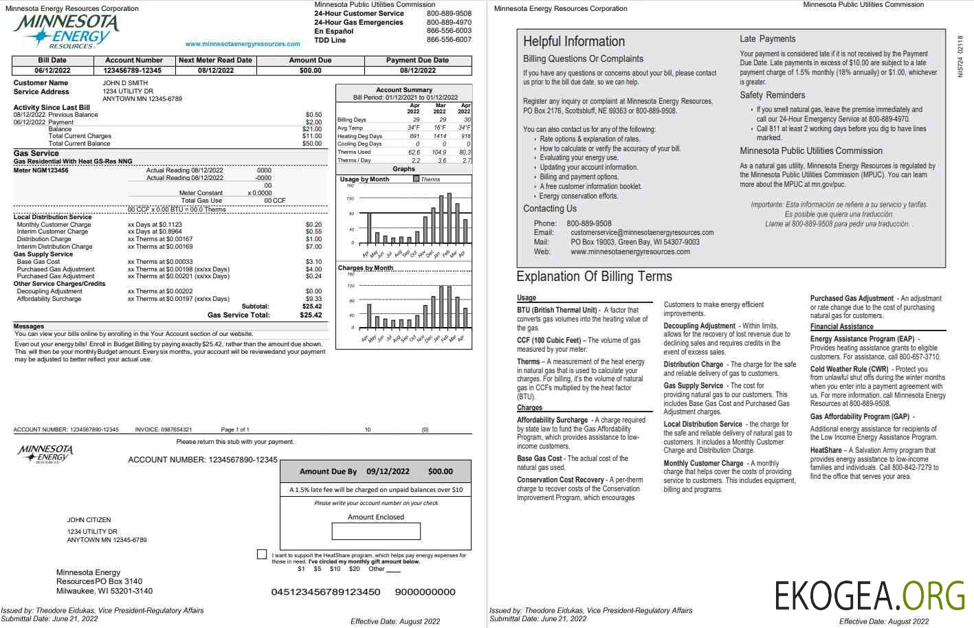 USA Minnesota Energy utility bill, Word and PDF template, 2 pages